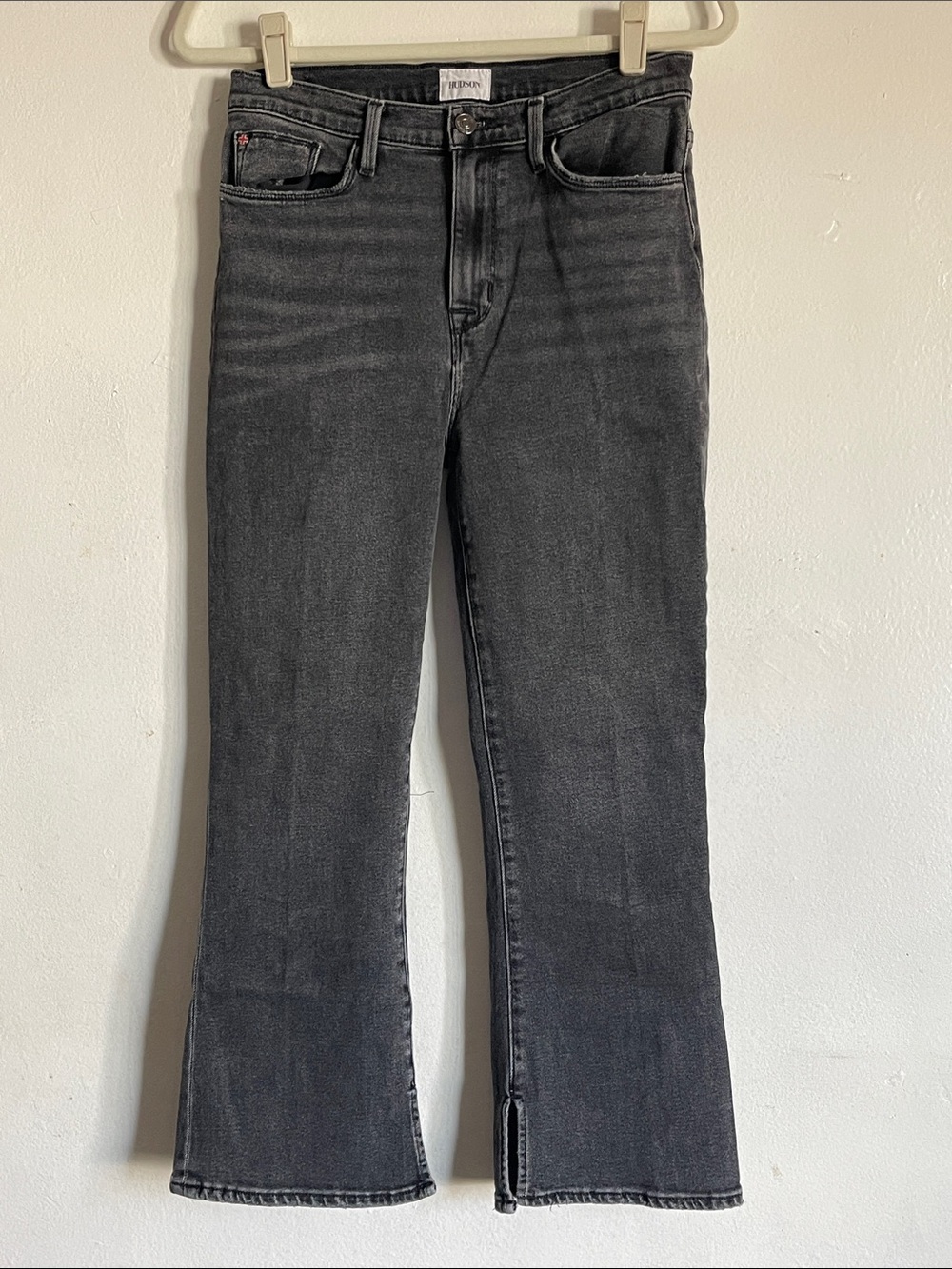 Hudson Blair High-Rise Bootcut Crop Jeans Black Wash Size 29 Split Hem